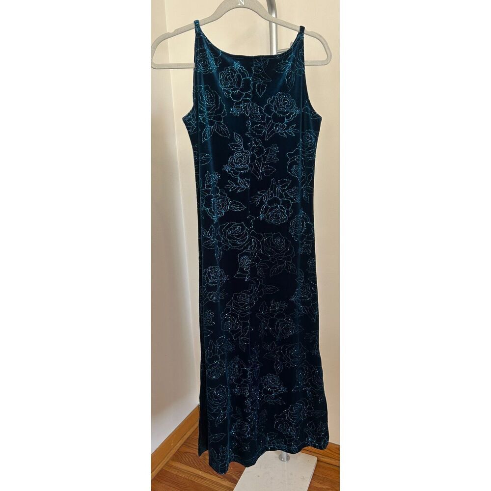 Vintage Y2K 90s Floral Prom Sun Square Neck Fairy Tank MIDI Dress Glitter XS/S - Picture 2 of 6